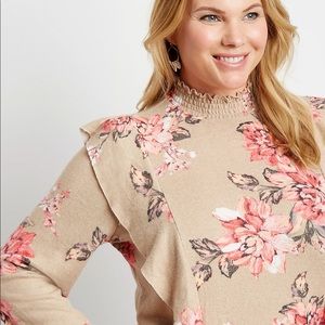 PlusSz 0x Ruffle Mock Neck w Smocking